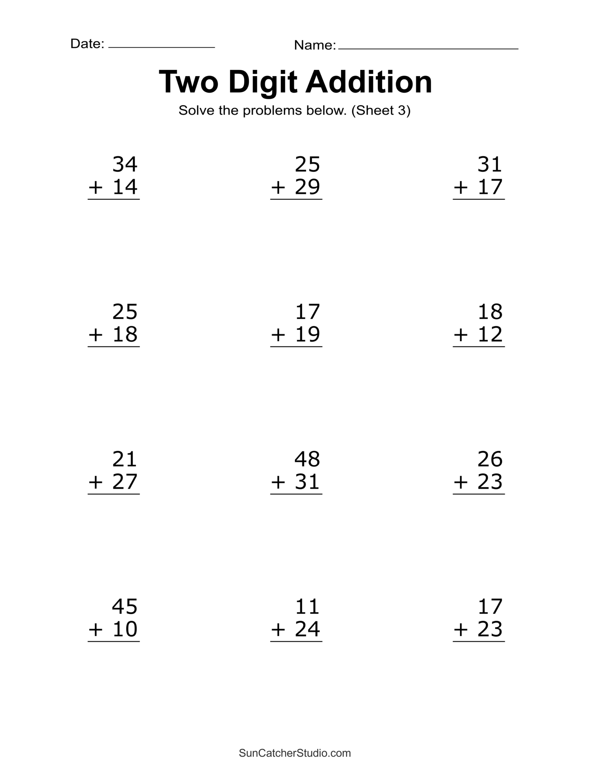 Two Digit Addition Worksheets (Printable 2-Digit Problems) – Free intended for Printable Addition And Subtraction Worksheets