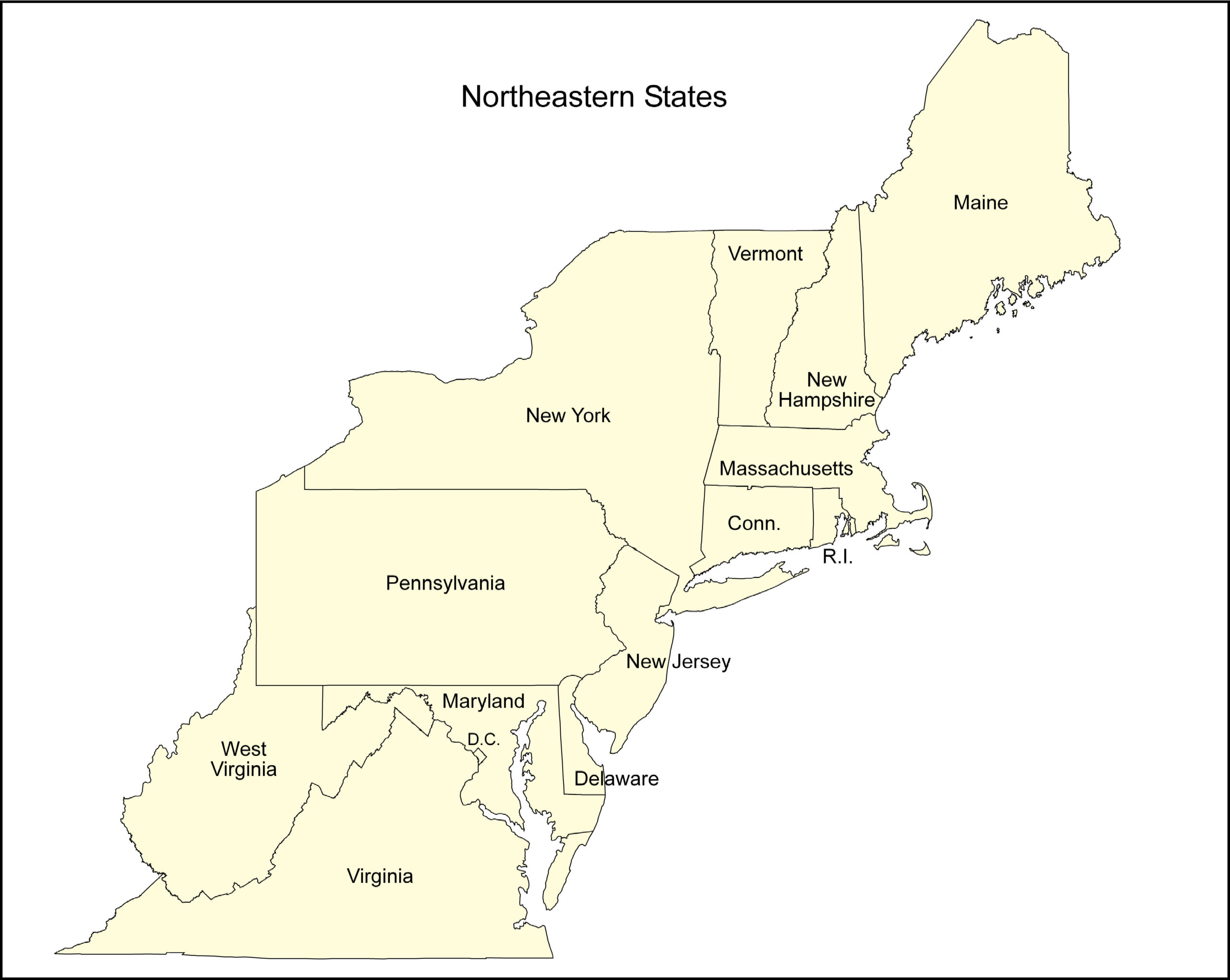 U.s. Regional regarding Printable Map of the Northeast States