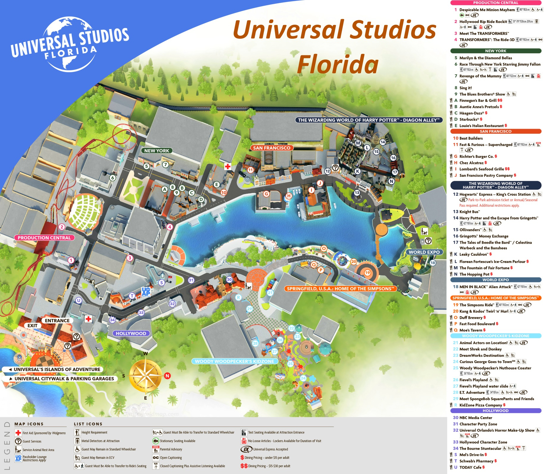 Universal Studios Florida Map - Orlando - Ontheworldmap throughout Printable Universal Studios Orlando Map