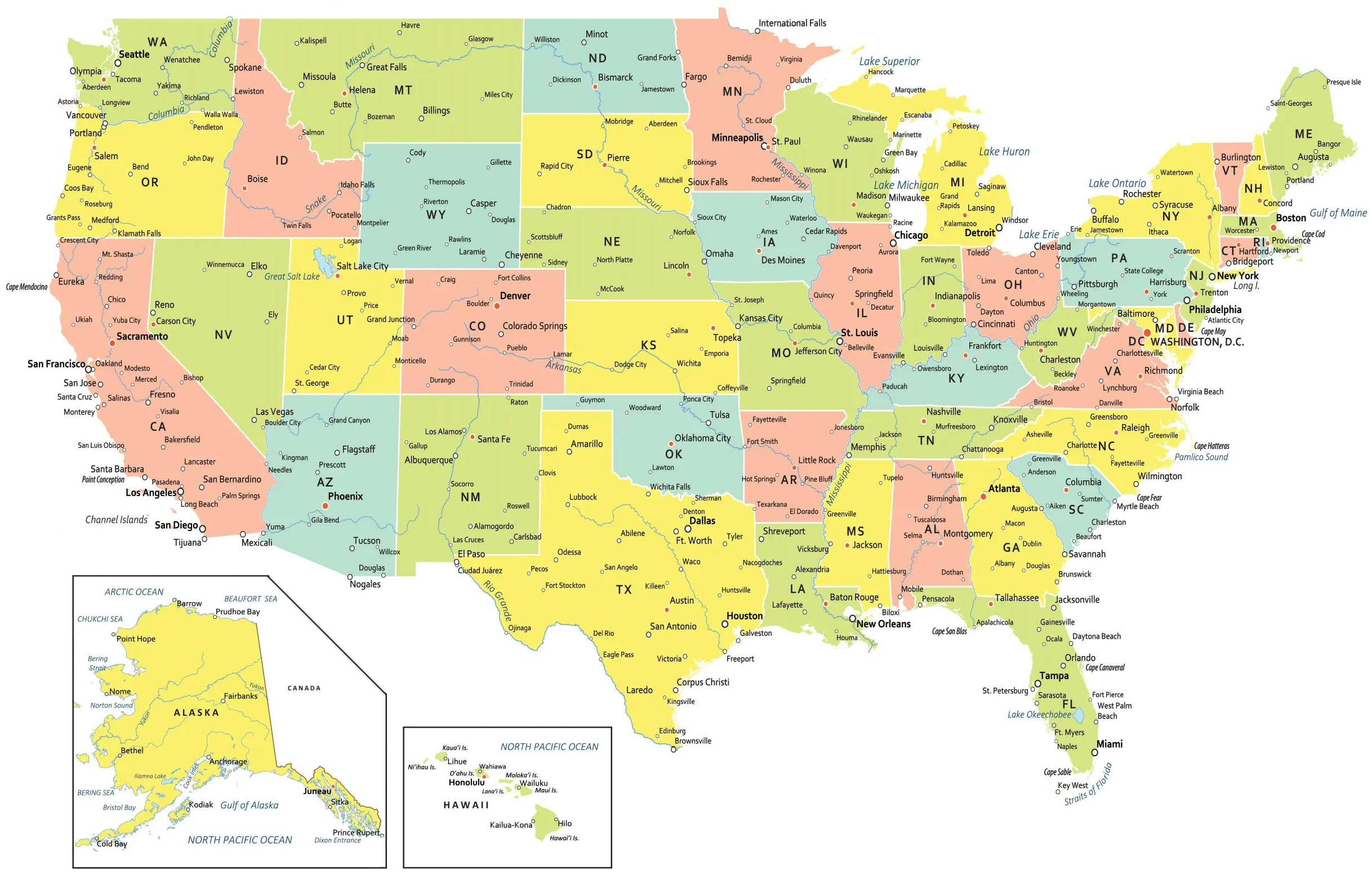 Usa Map With States And Cities - Gis Geography for Printable Map United States Major Cities