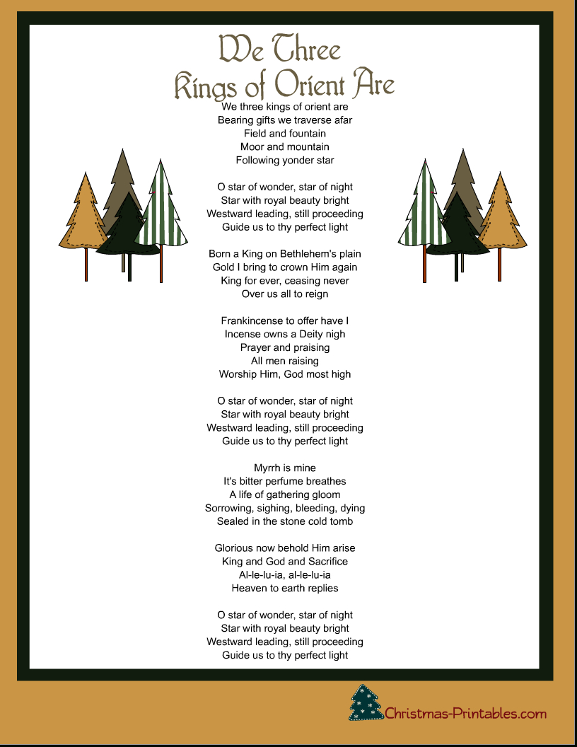 We Three Kings - Learn How To Sing Christmas Carols In Four Parts in We Three Kings Lyrics Printable