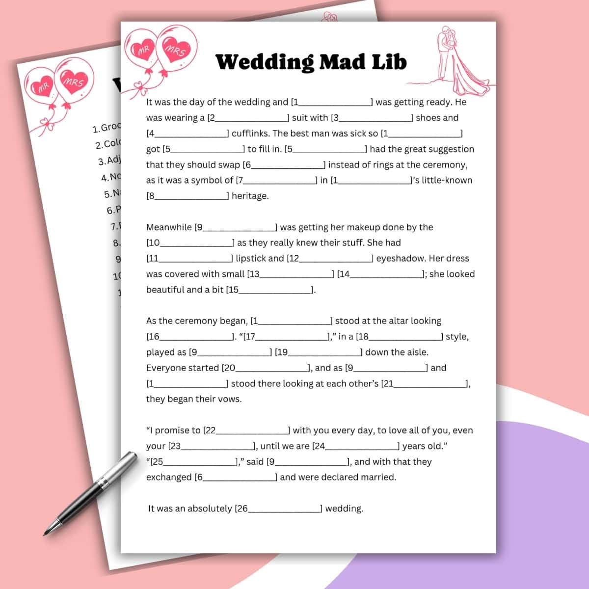 Wedding Mad Libs Style Story - Free Printable - Love & Laugh Games intended for Wedding Mad Libs Free Printable