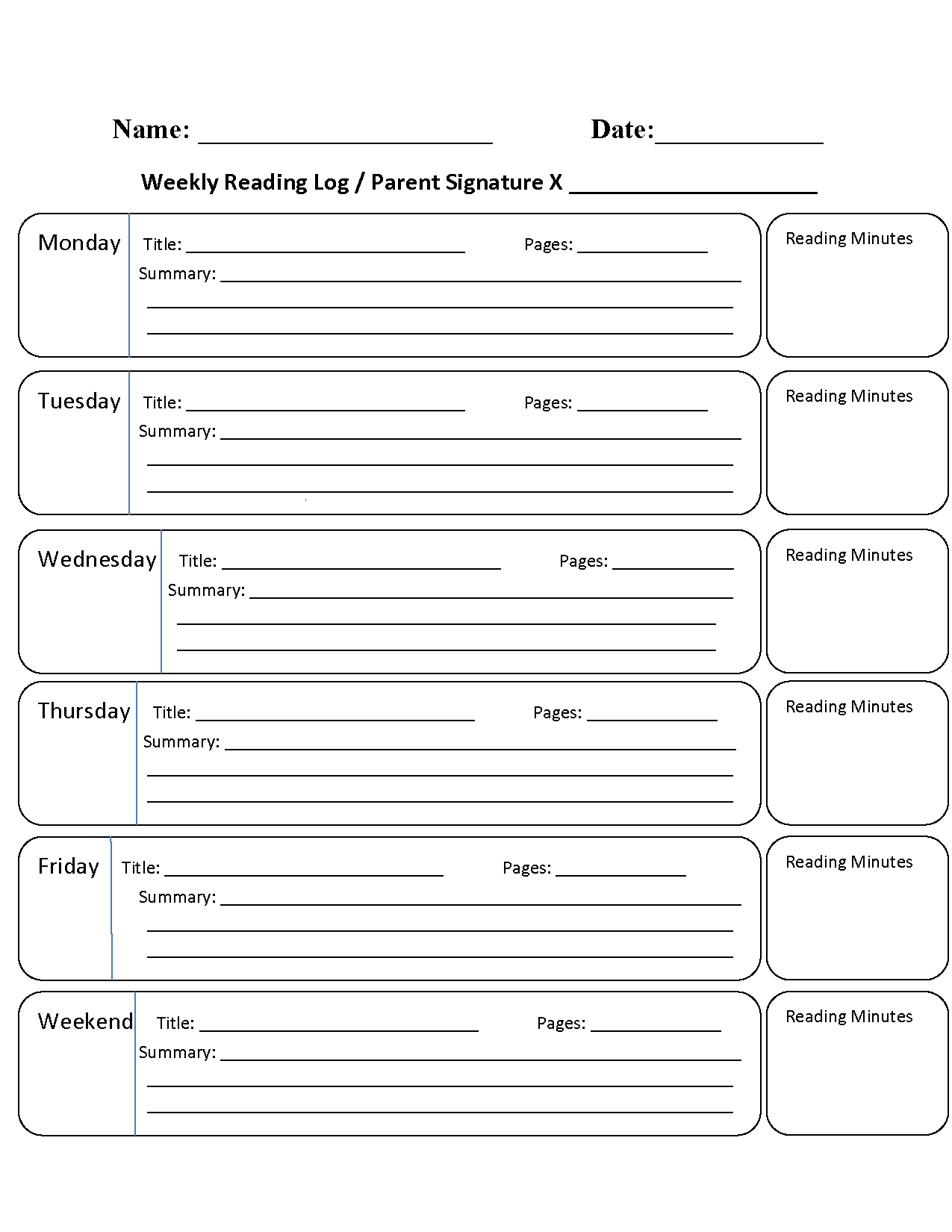 Weekly Reading Log Printable - Printable Party Favors in Printable Weekly Reading Log